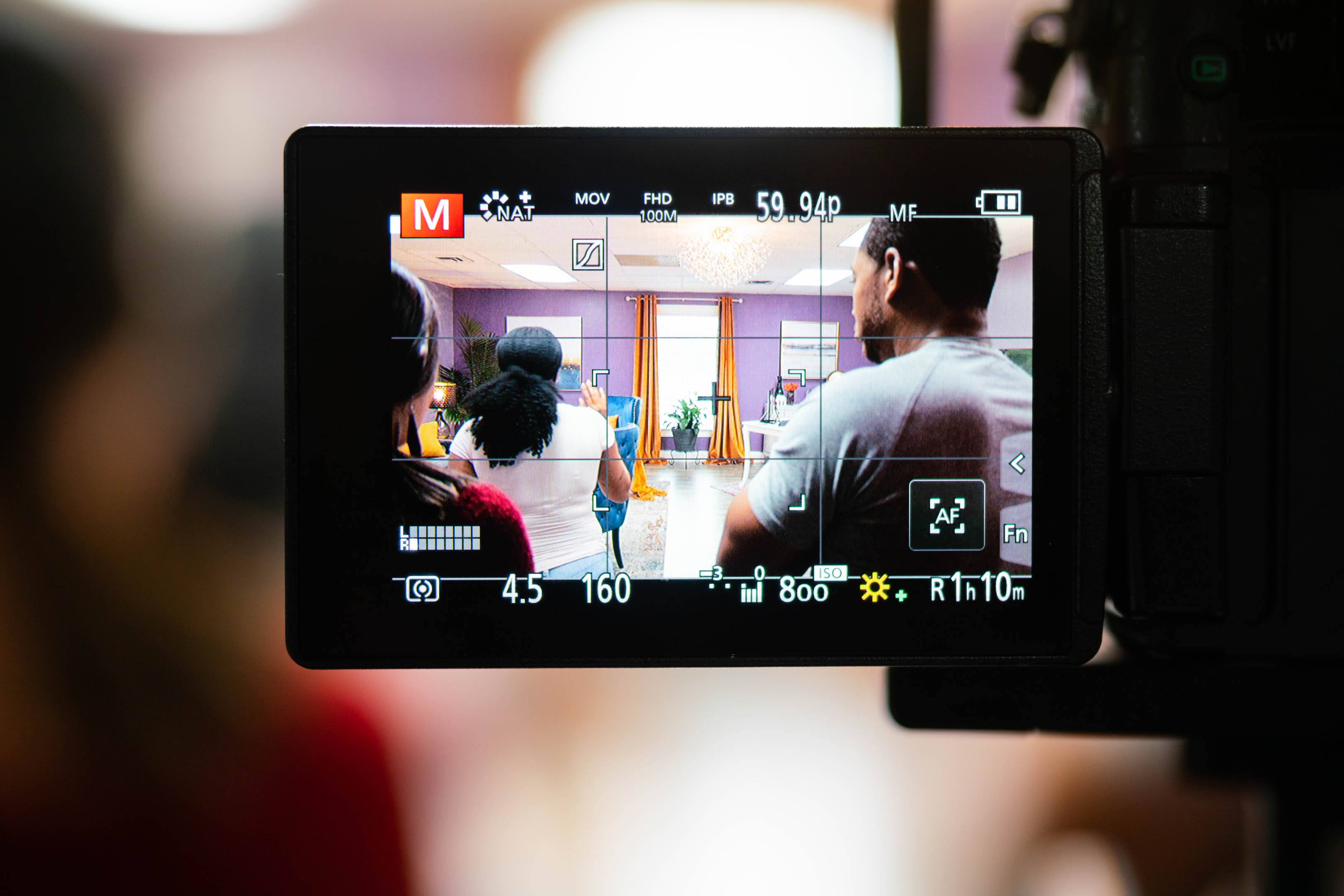 Camera viewfinder on a set